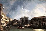 Canaletto Paintings - The Grand Canal near the Ponte di Rialto by Canaletto